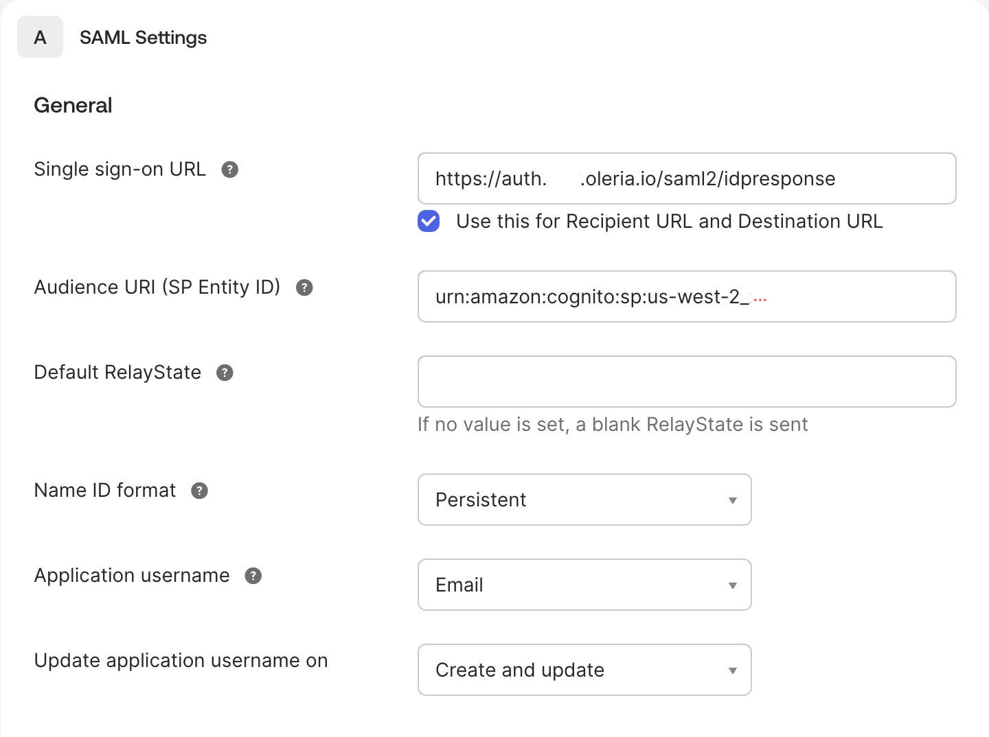 Image of Okta's Configure SAML page