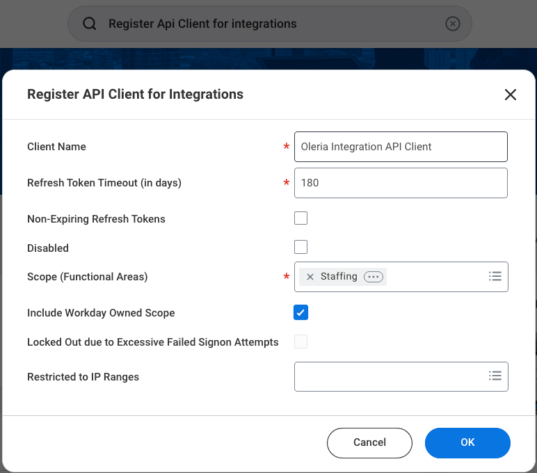 Select the Include Workday Owned Scope checkbox