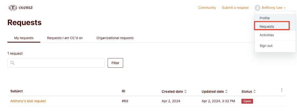 Then click on “Requests” from the submenu.