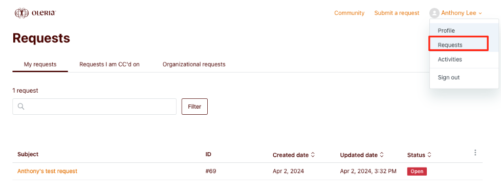 Then click on “Requests” from the submenu.