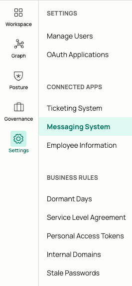 Oleria Settings window with Messaging Systems highlighted in the navigation