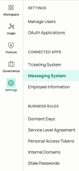 Oleria Settings window with Messaging Systems highlighted in the navigation