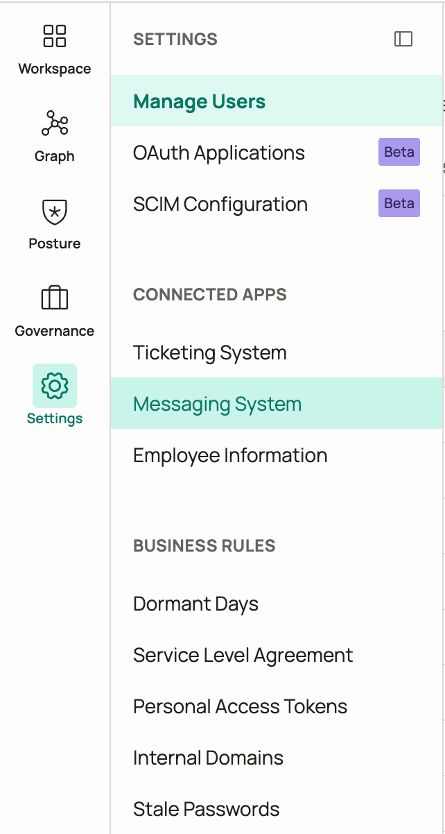 Click on Messaging System under the Settings window