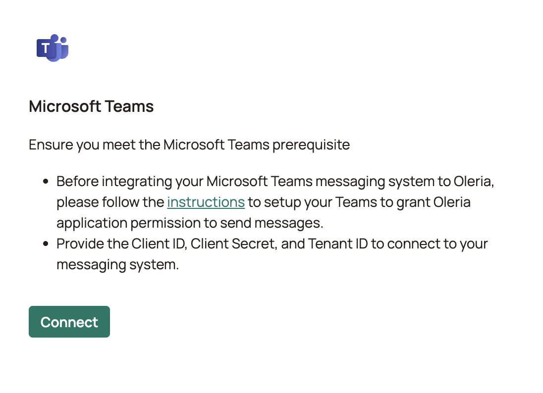 Click on Connect under the Microsoft Teams application in messaging system