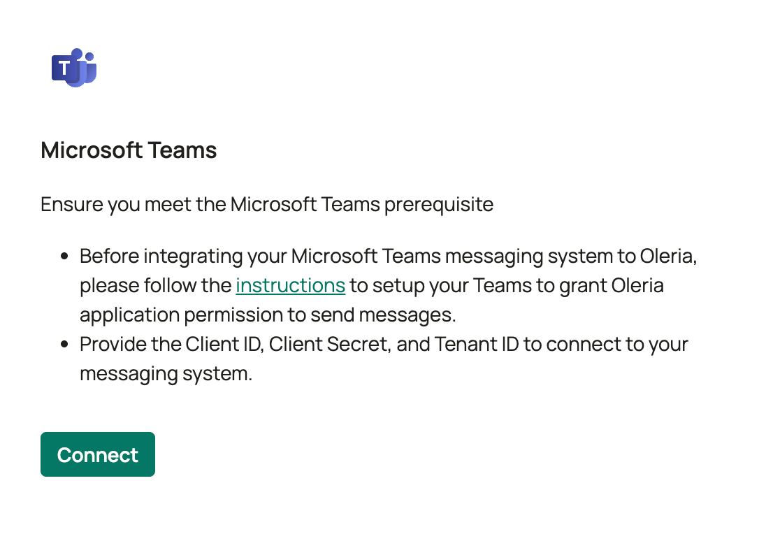 Click on Connect under the Microsoft Teams application in messaging system
