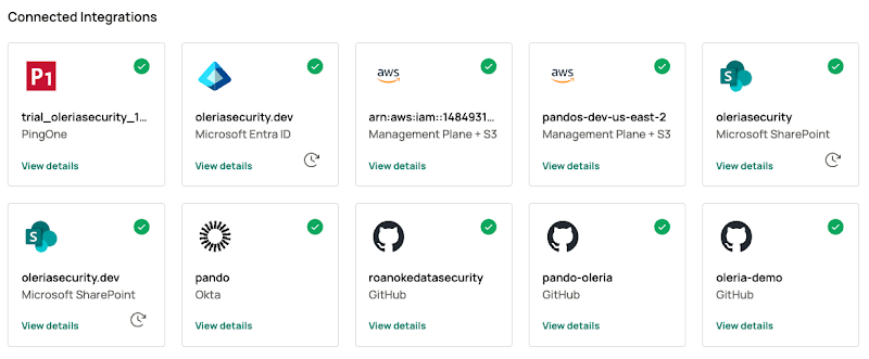 Find the newly integrated PingOne instance in your Oleria workspace connected integrations