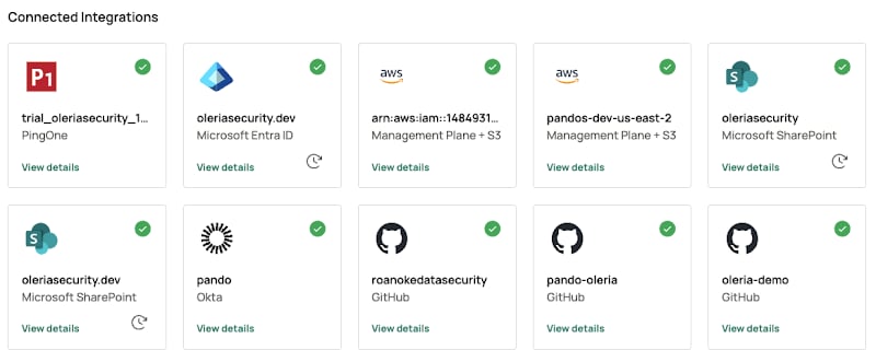 Find the newly integrated PingOne instance in your Oleria workspace connected integrations