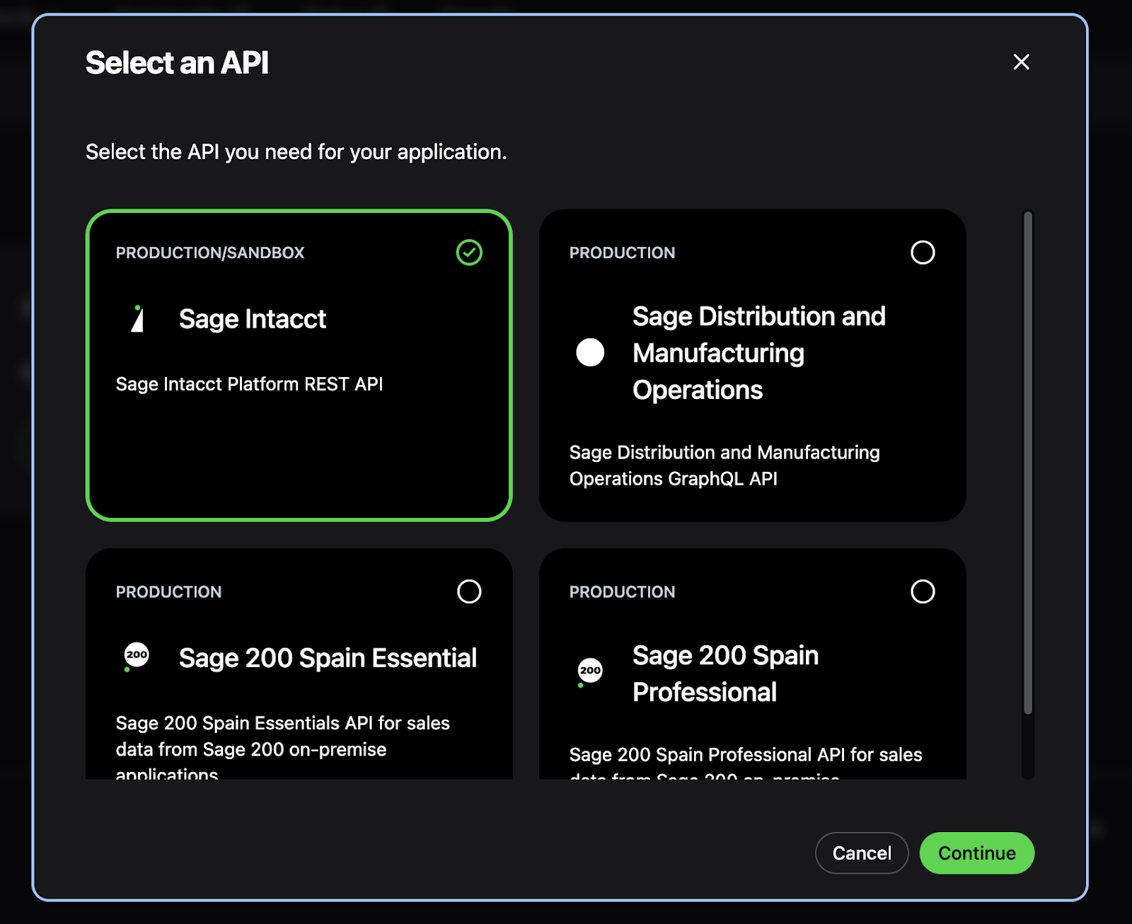 Select API - REST as the API type for your application
