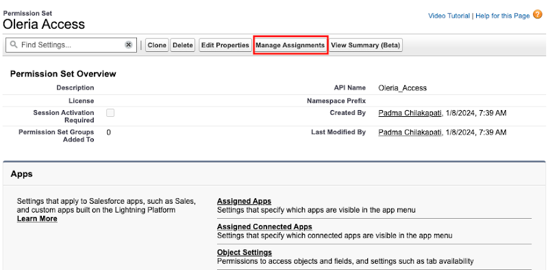Open Oleria Access Permission set, select  Manage Assignments to assign  a user