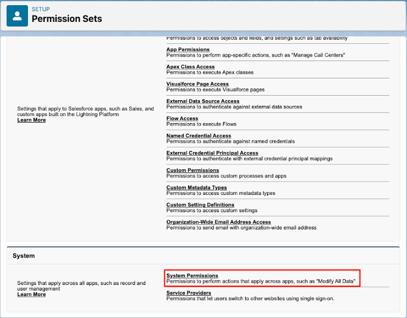 Select System Permissions