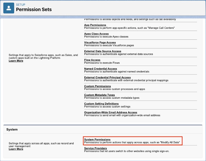 Select System Permissions