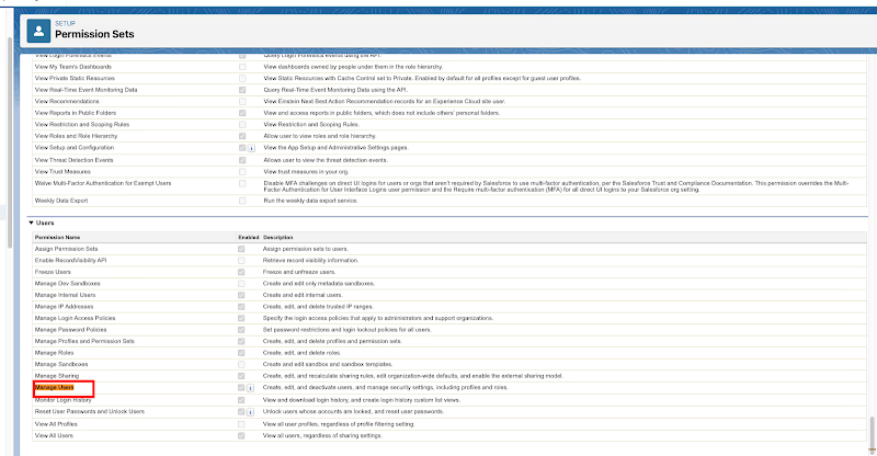 To 'disable account', enable Manage Users under permission sets