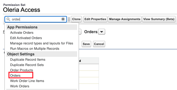 Search order and select Orders