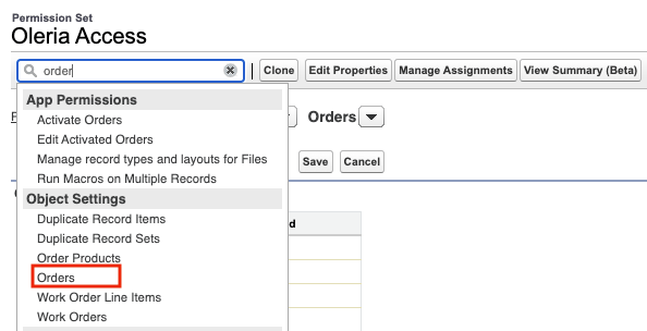 Search order and select Orders