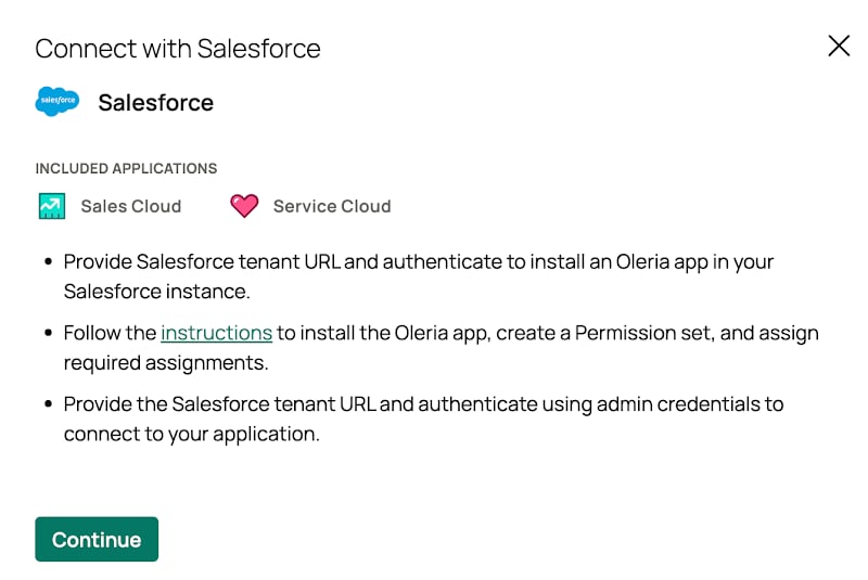 Opens a side page with pre-requisites and a link to the onboarding instructions. Click Continue