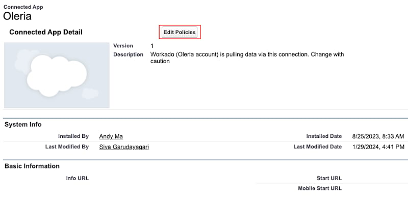 After completing the Oleria app installation, select "Edit Policies"