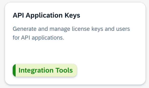 Select 'API application keys' from the self service dashboard