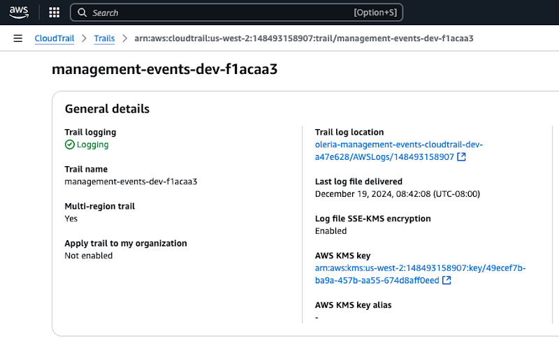 Select the AWS KMS key link