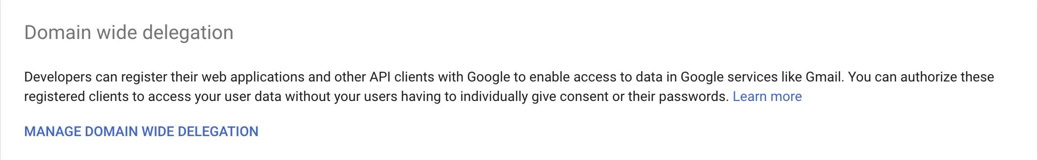 Google Workspace Admin Console Security > API Controls > Domain-wide Delegation