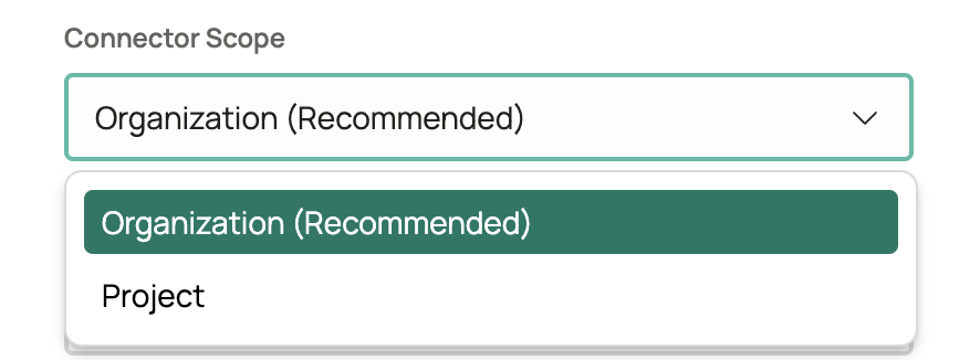 Oleria workspace GCP integration panel with Organization scope selected