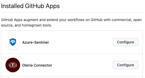 You will find Oleria Connector under the Installed GitHub Apps section