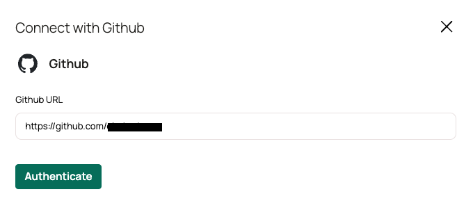 Select continue, provide your GitHub URL and click Authenticate