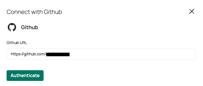 Select continue, provide your GitHub URL and click Authenticate