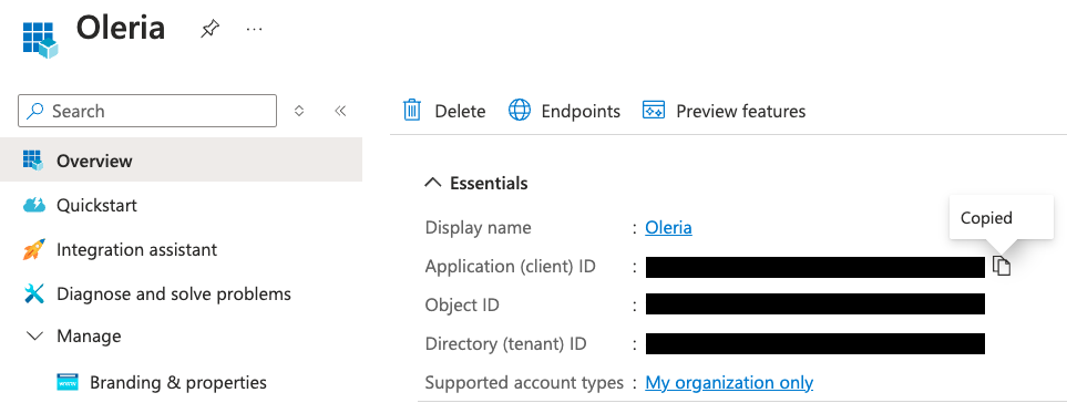 Step 9: Capture your Client ID and Directory tenant ID