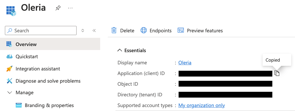 Step 9: Capture your Client ID and Directory tenant ID