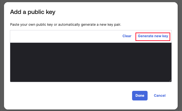 Add a public key by selecting the Generate new key