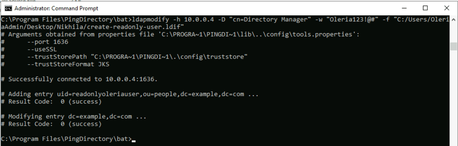 create_readonly_user.ldif: The path to the LDIF file you just created.
