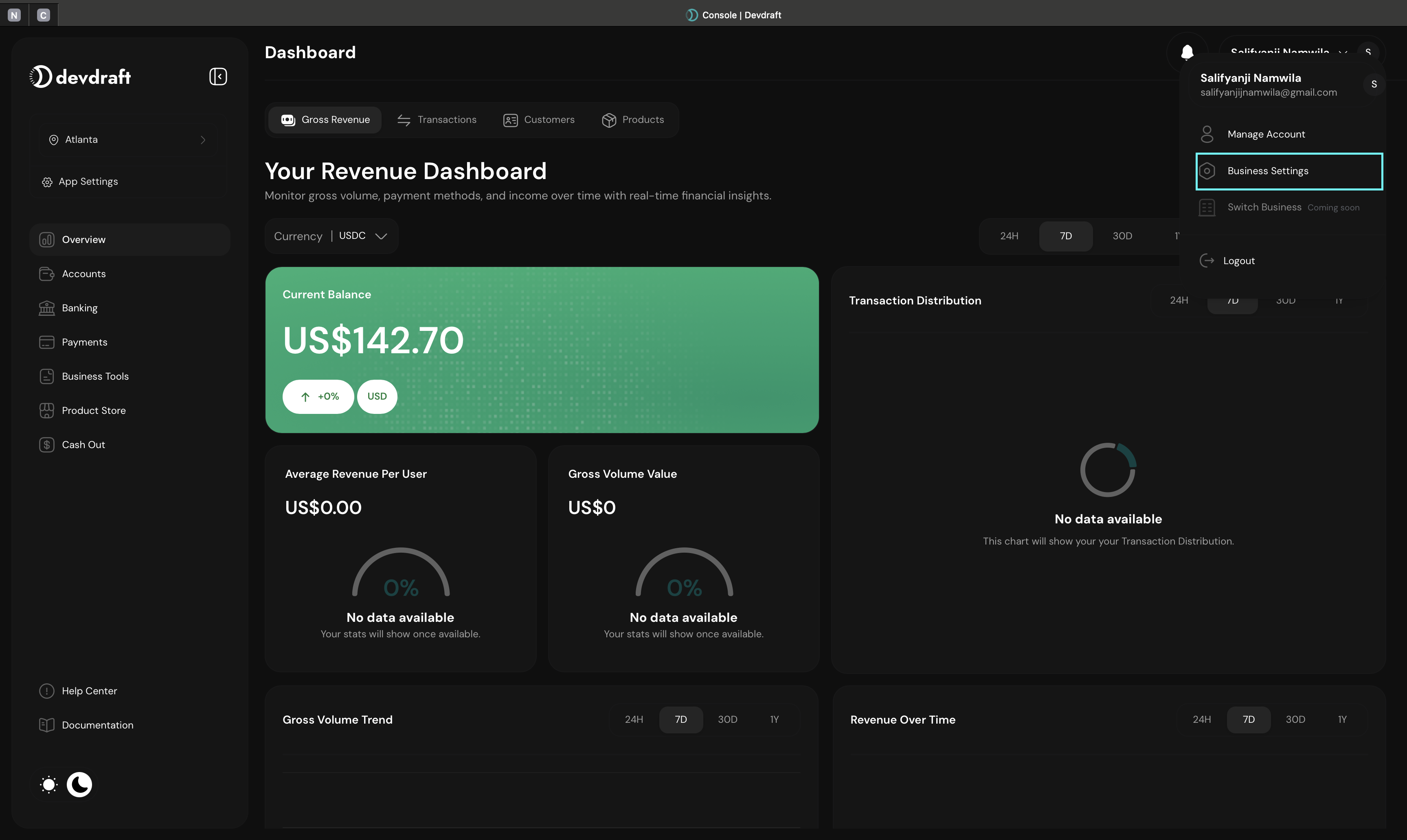 Business settings interface with company information tabs - dark mode