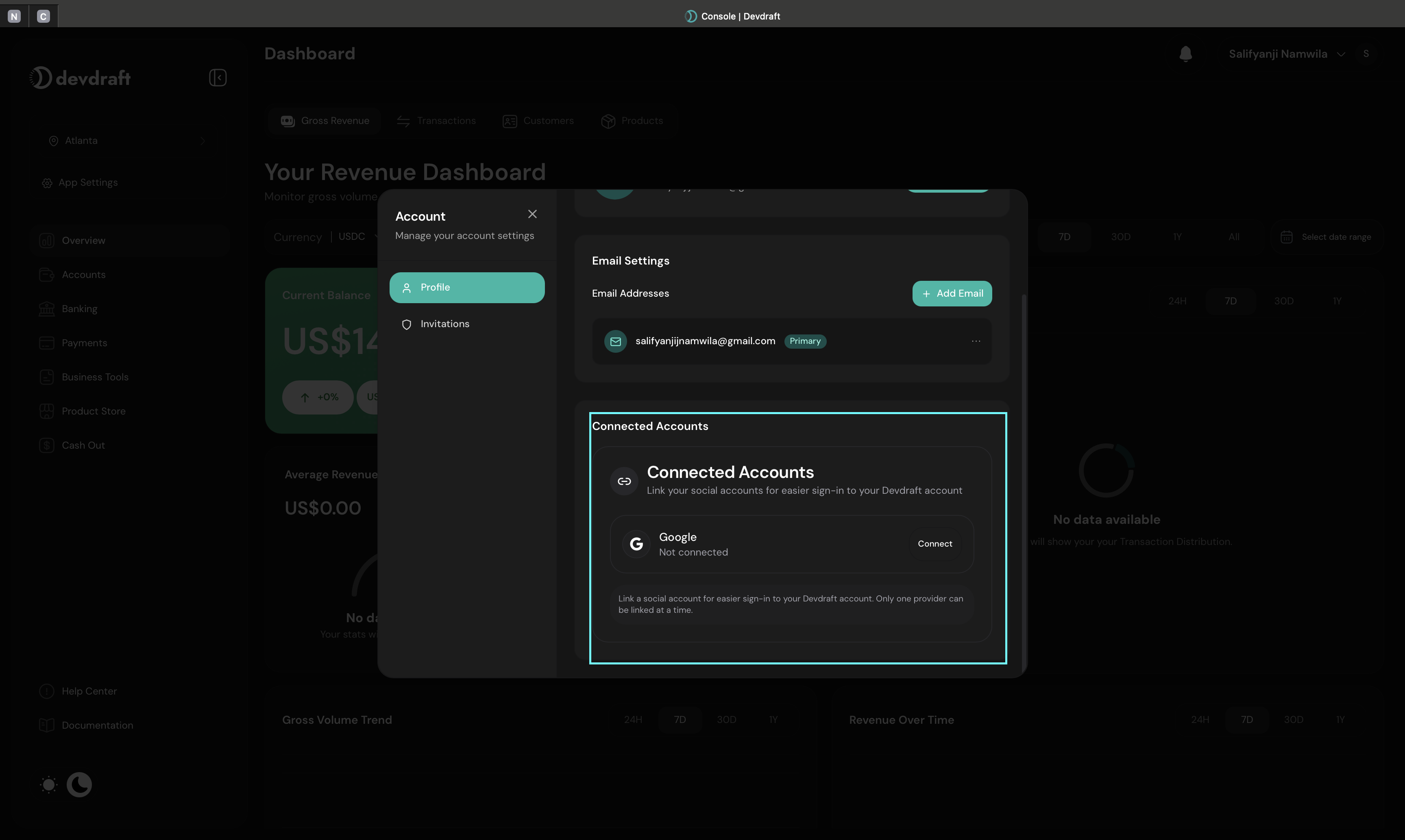 Google sign-in integration setup interface - dark mode