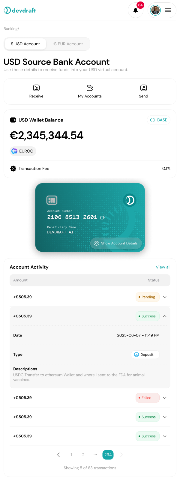 Devdraft mobile app preview - light mode