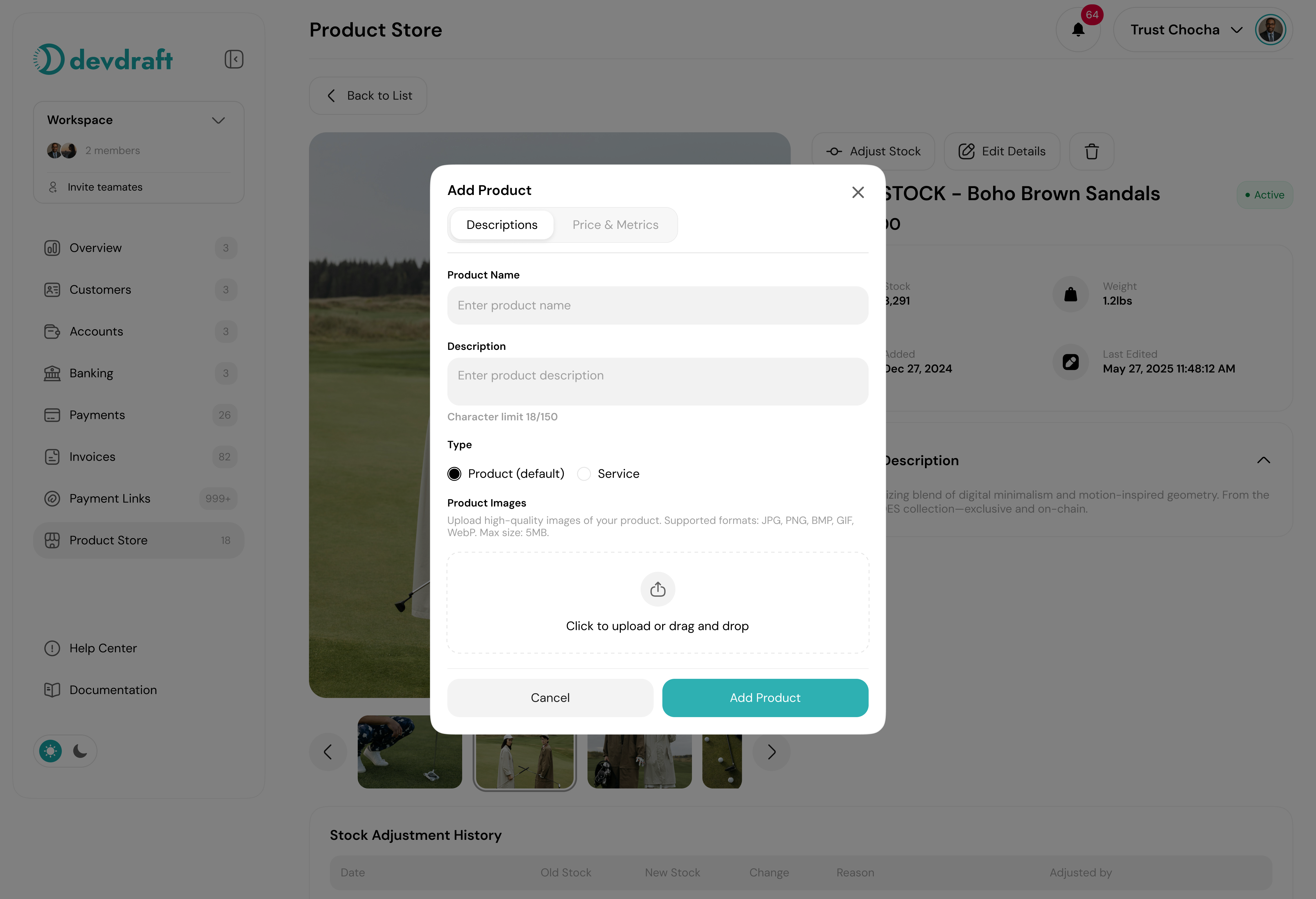 Add product interface - light mode