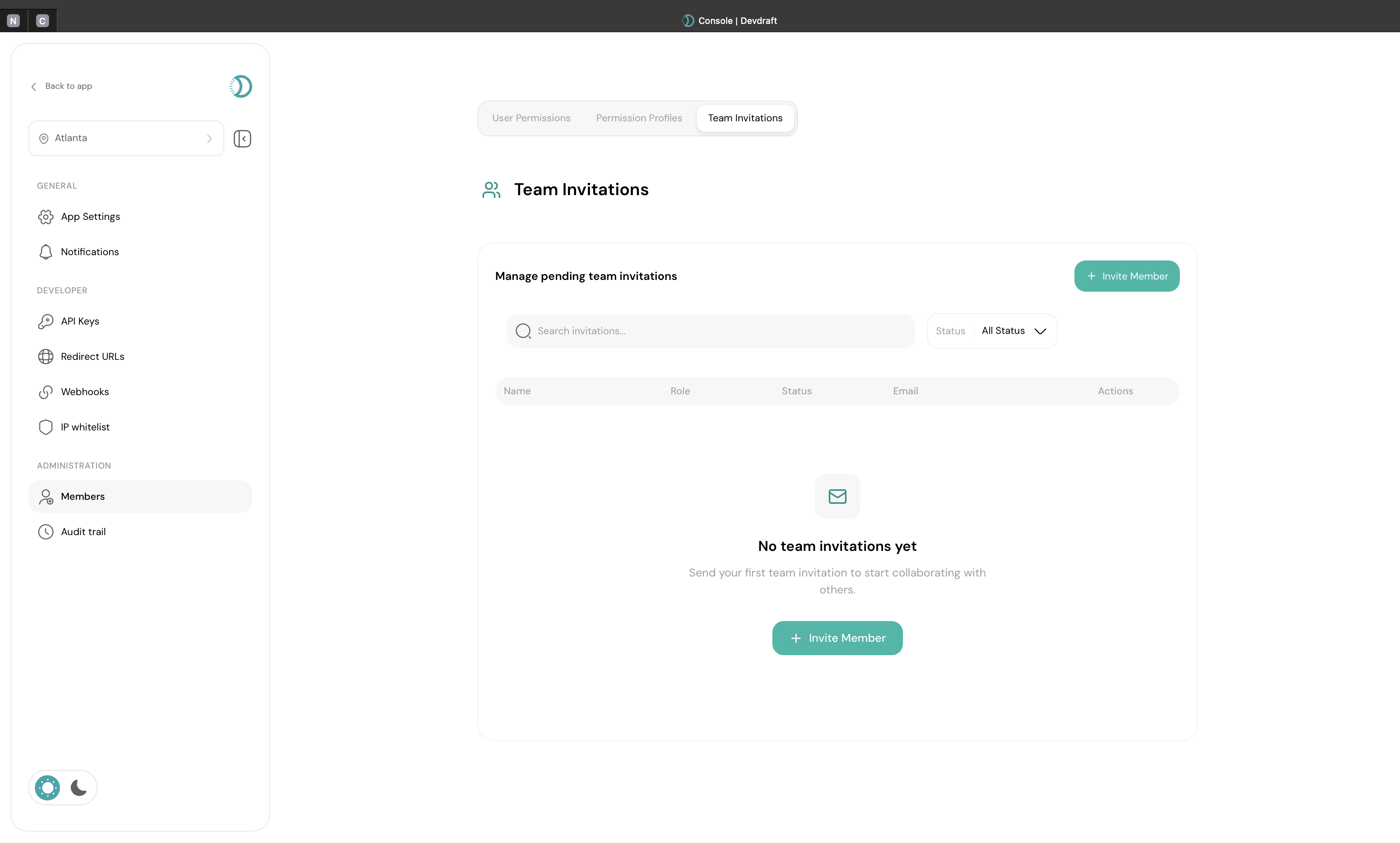 Team invitation overview dashboard showing invited and active users - light mode