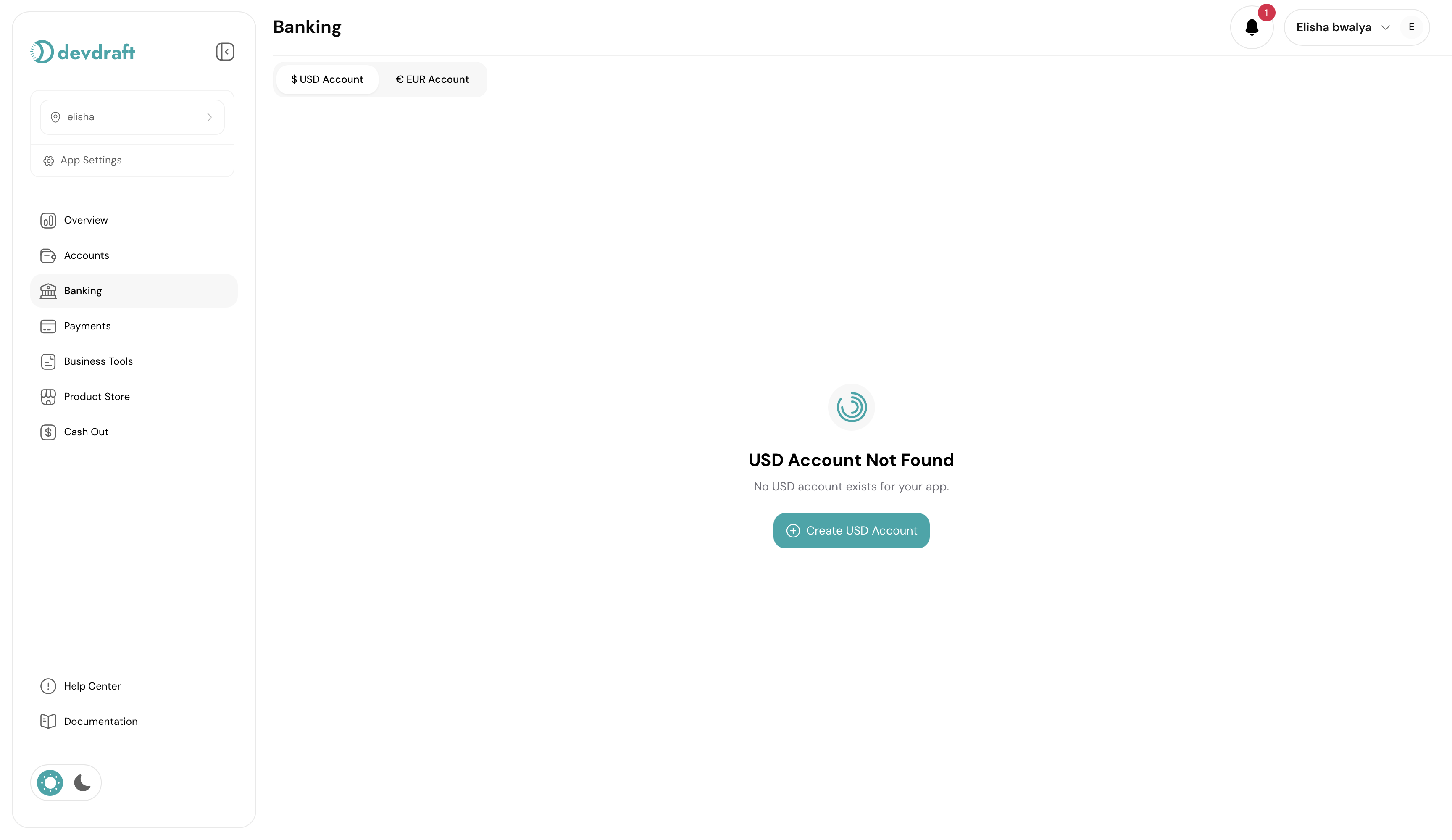 Virtual account creation interface