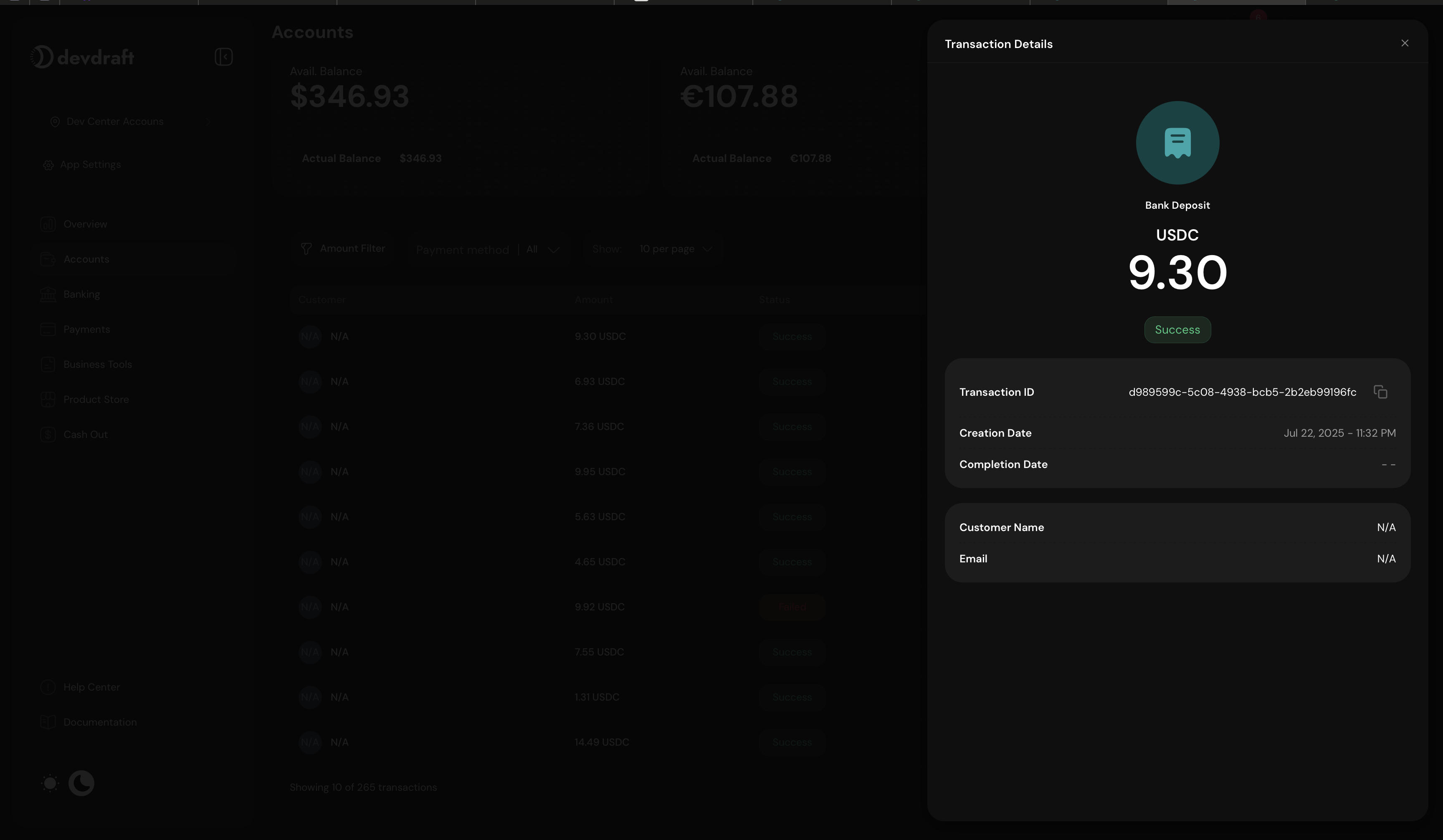 Transaction details view