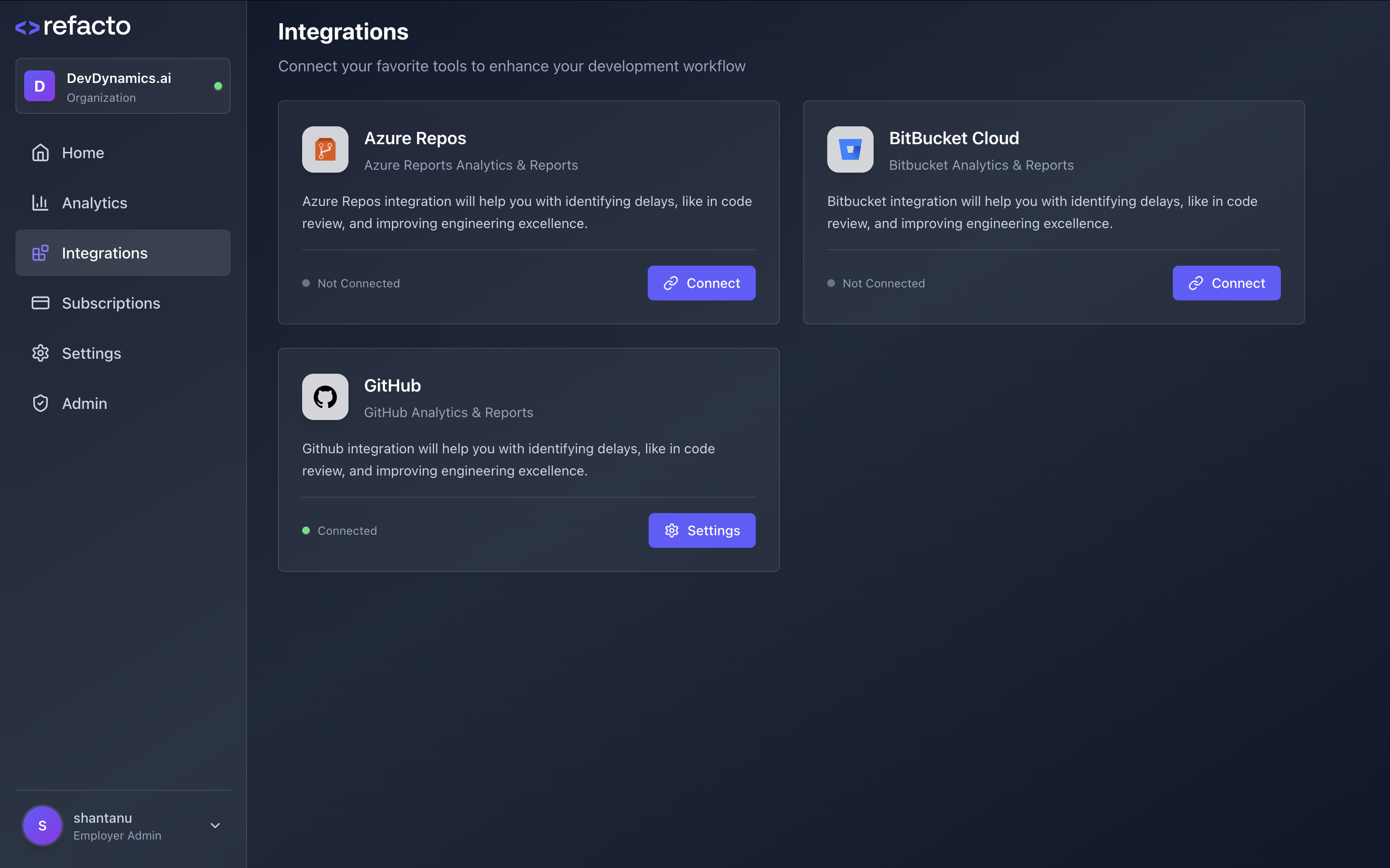 Bitbucket Integration Page