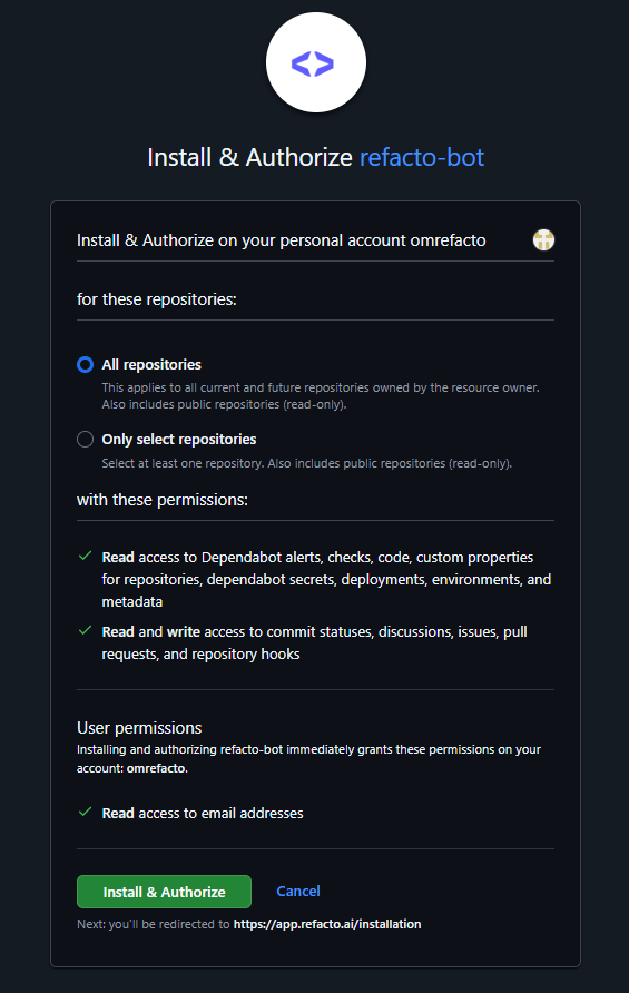 Authorize Refacto-bot on GitHub