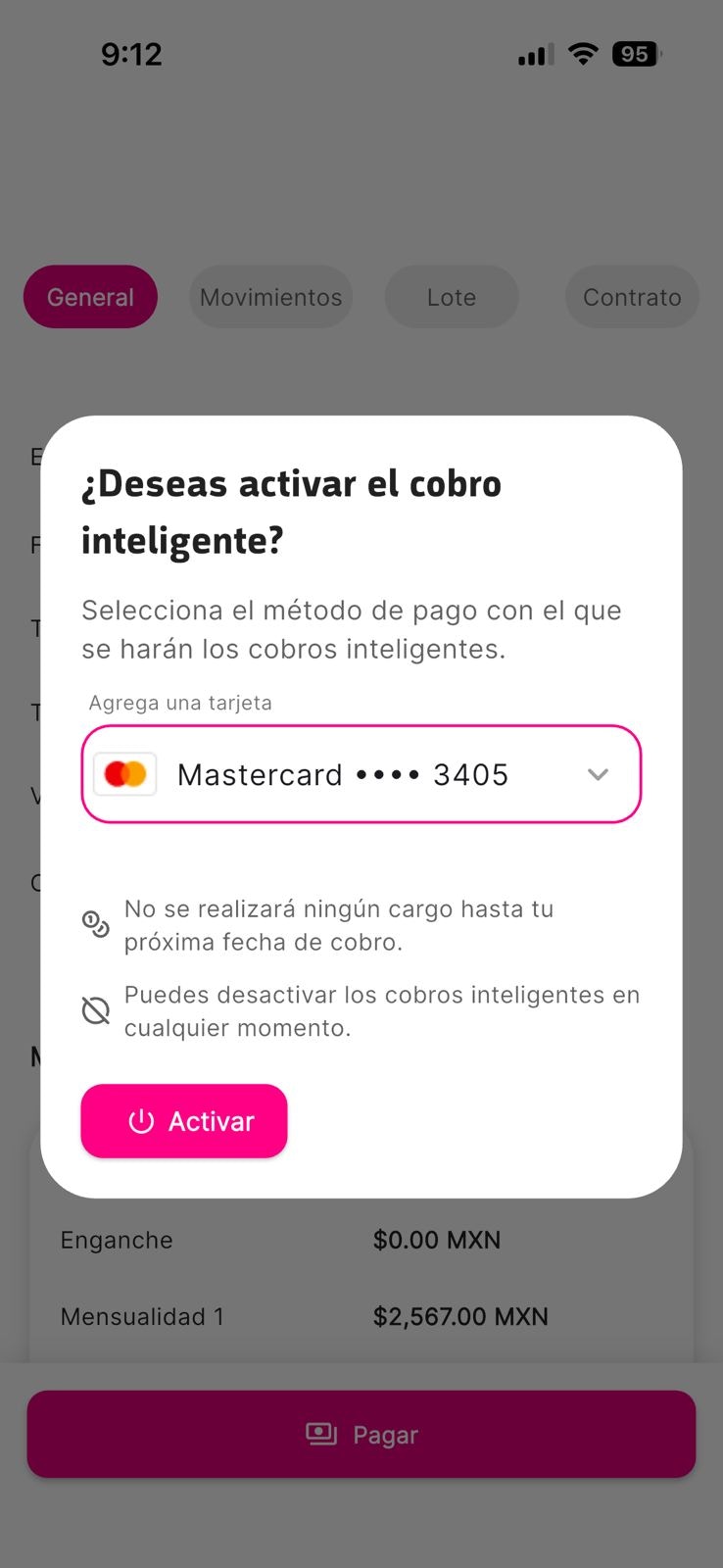 Información del contrato con detalles del propietario y estatus