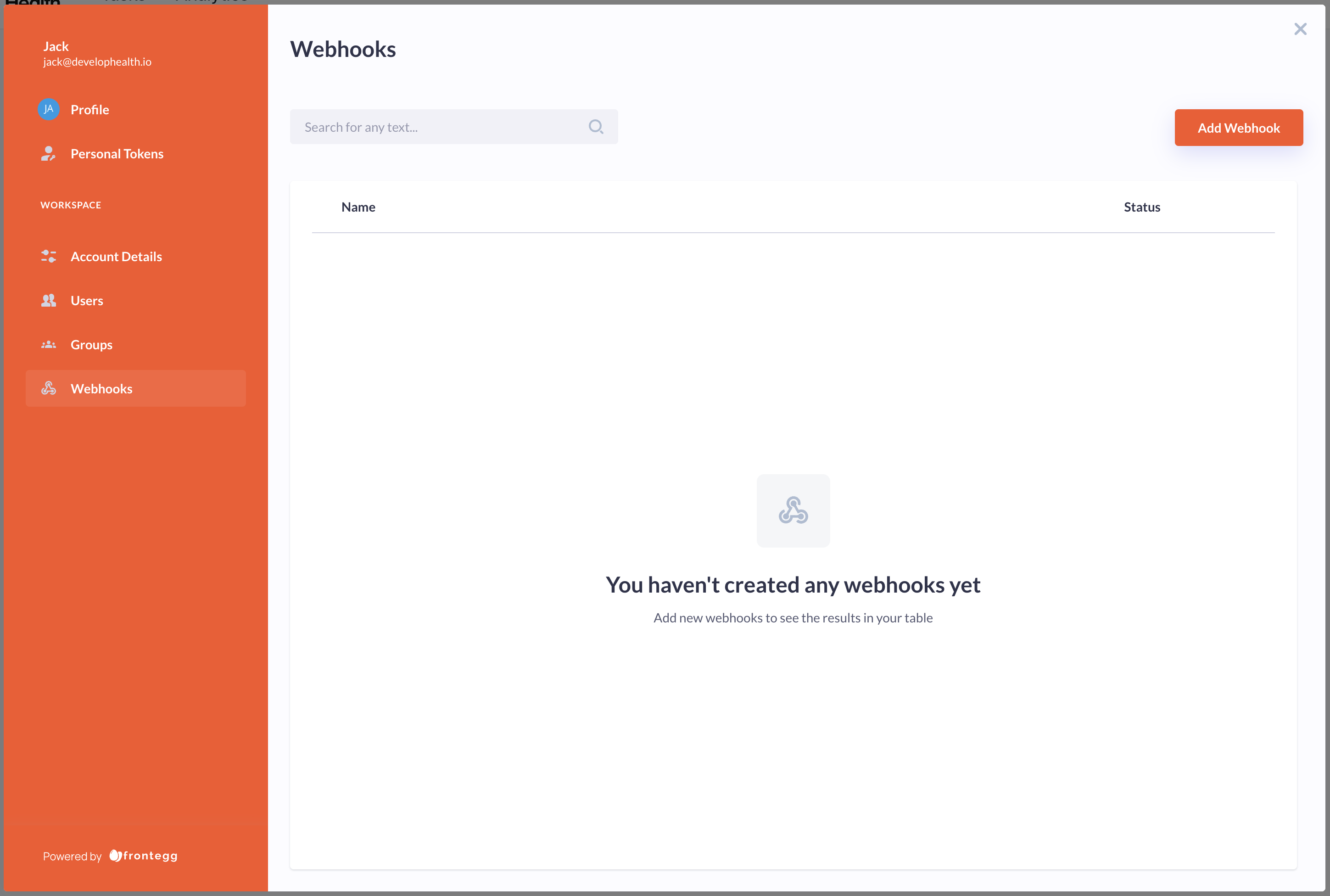 Admin Panel Webhooks Section