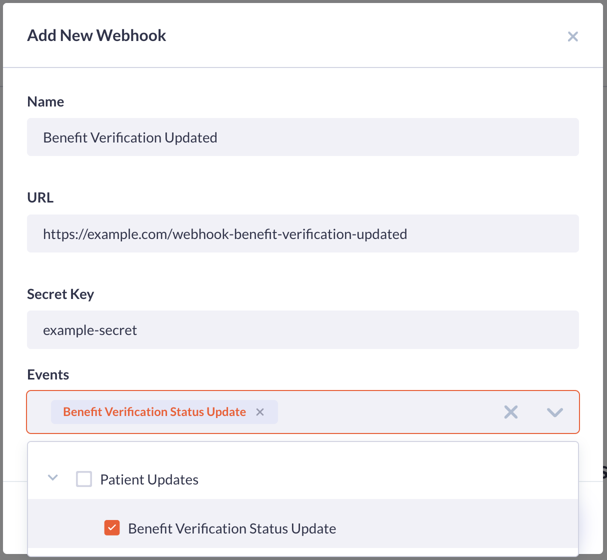 Admin Panel Add New Webhook