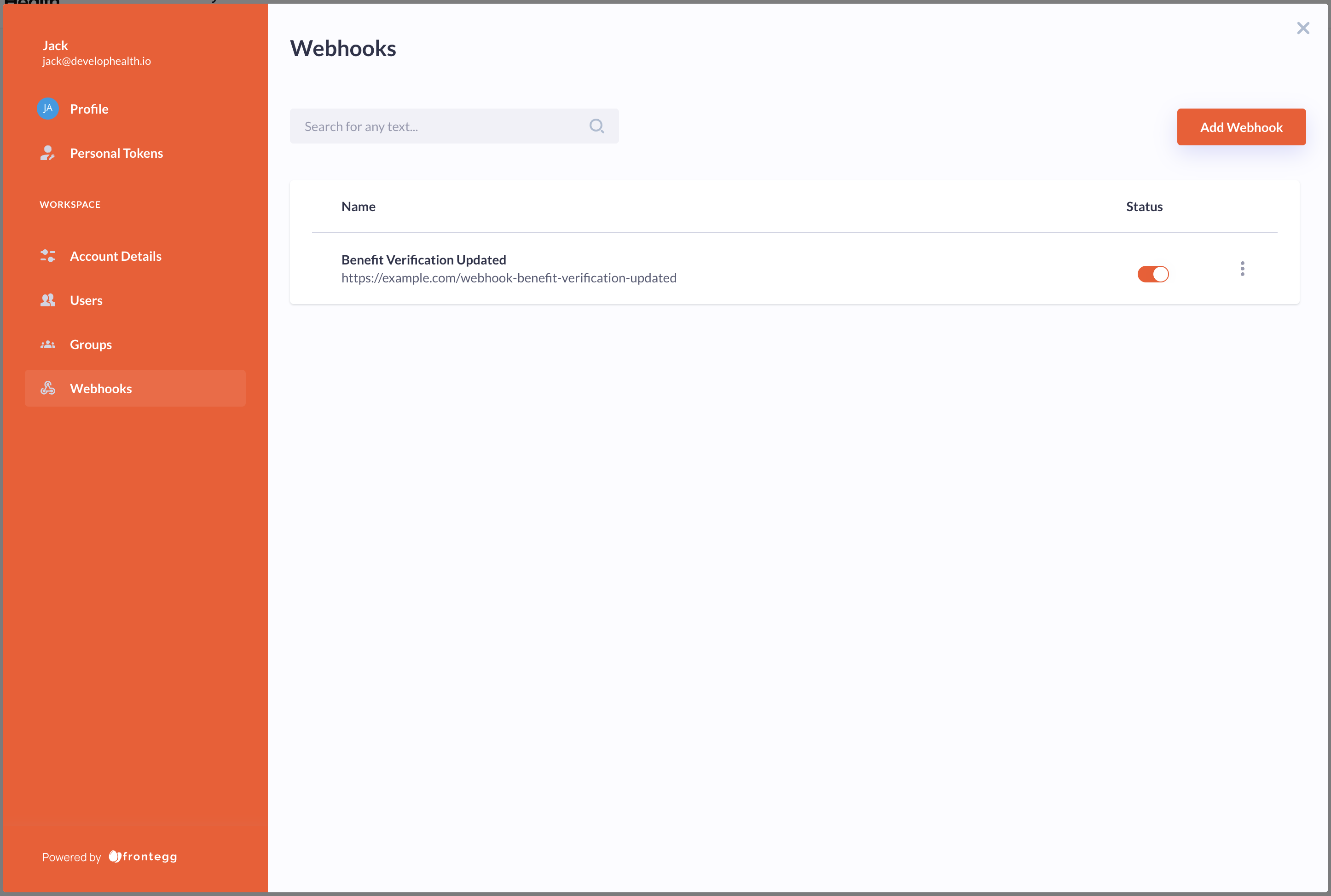 Admin Panel Webhooks Section