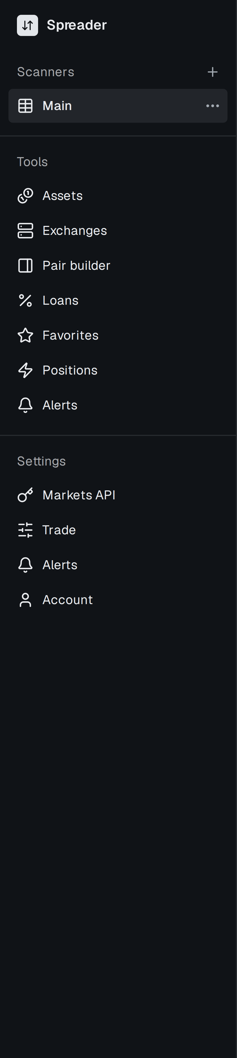 Sidebar with Scanners list, Tools section and Settings section