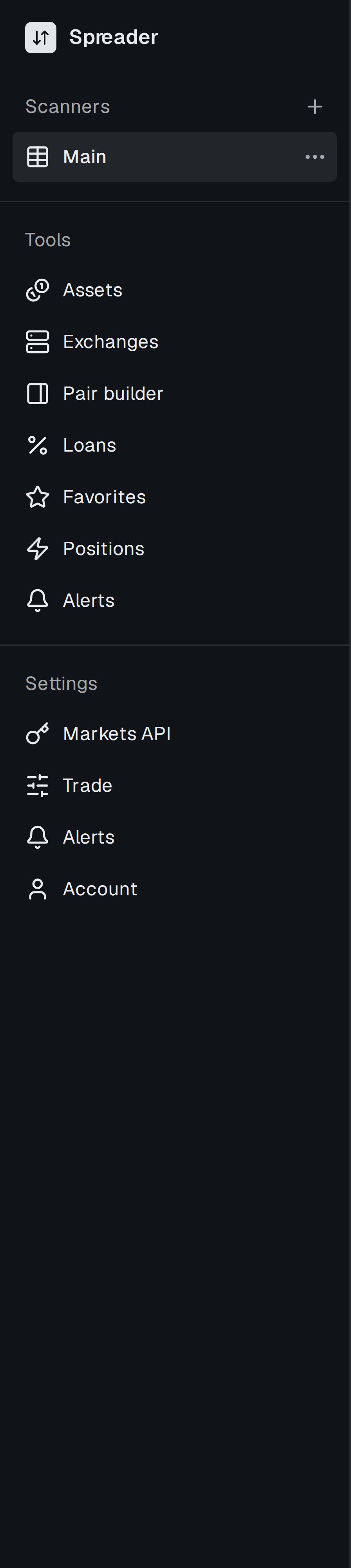 Sidebar with Scanners list, Tools section and Settings section