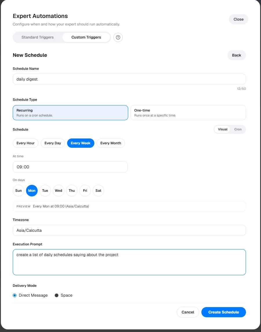 New Schedule form with Recurring type selected