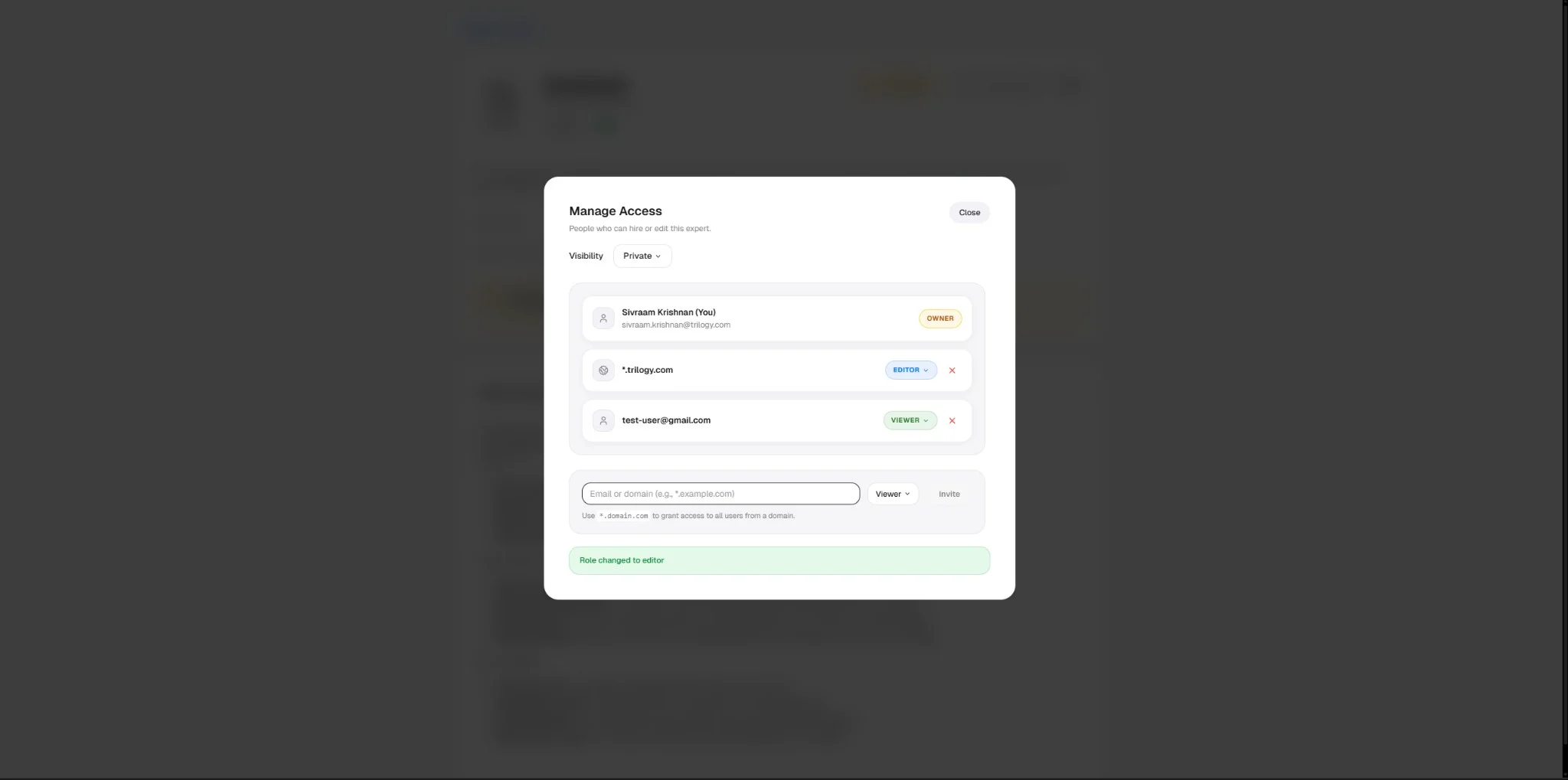 Manage Access modal