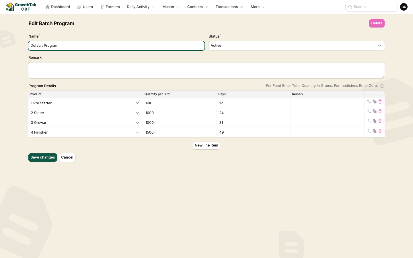 Batch program edit form
