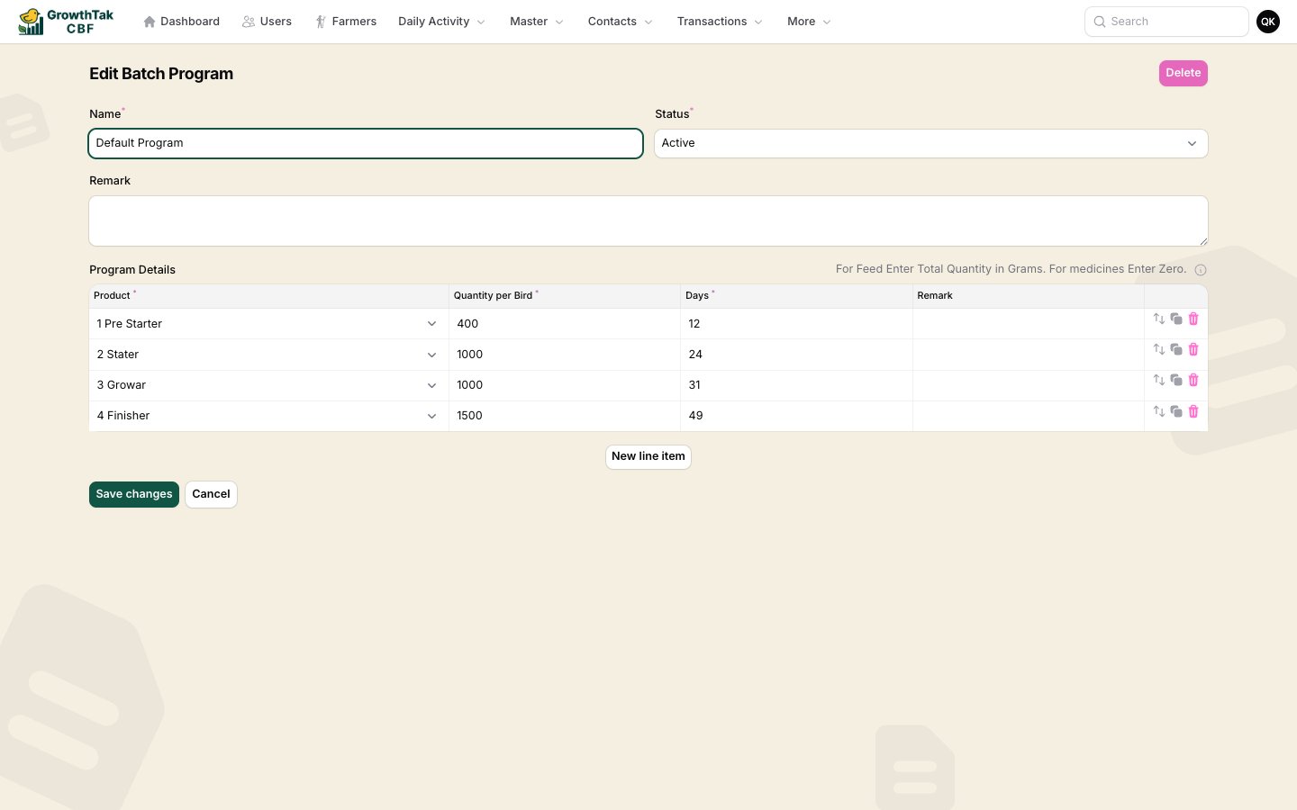 Batch program edit form